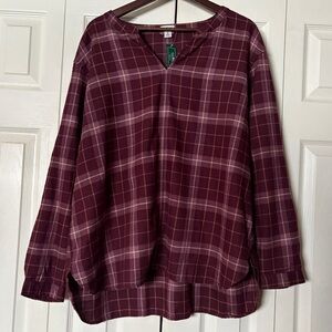 L.L Bean Whisperweight Pullover Cabin Flannel Shirt Long Sleeve Top in Dark Plum